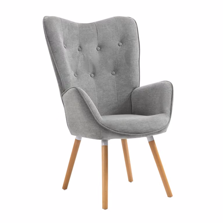 Sillón escandinavo Meubles Cosy de color gris con patas de madera de haya y diseño geométrico
