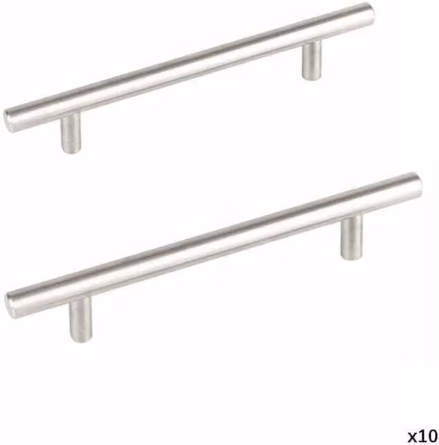 Juego de 10 tiradores para armarios de cocina ODIPIE de acero inoxidable color plata con acabado cepillado y distancia entre centros de 64 mm