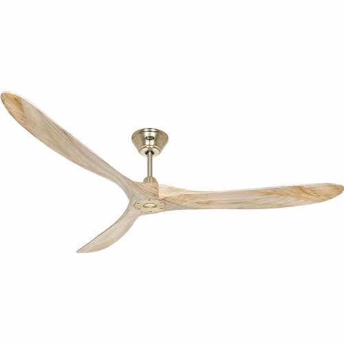 Ventilador de techo CasaFan Eco Genuino con motor de latón y aspas de madera en color dorado y marrón, Diámetro: 180 cm