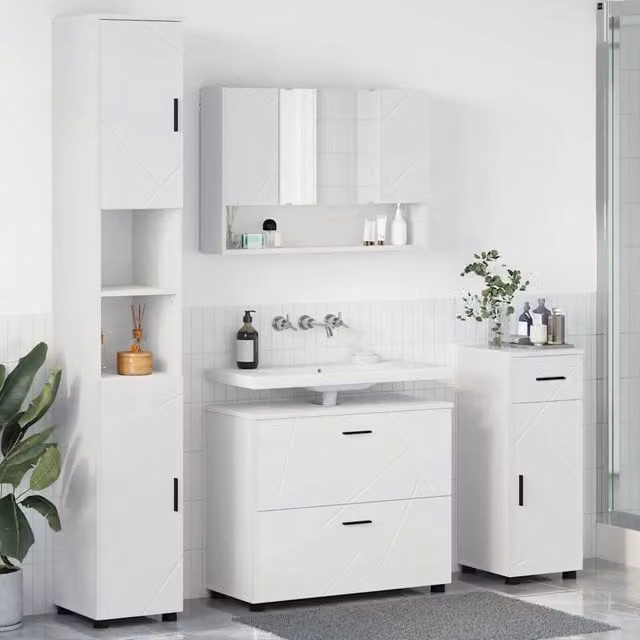 Juego de muebles de baño moderno Maison Exclusive de 4 piezas en madera y metal disponible en blanco o negro