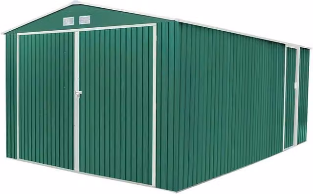Garaje metálico Gardiun Oxford de acero galvanizado verde y blanco para 2 coches, An/P/Al: 380 x 198 x 540 cm