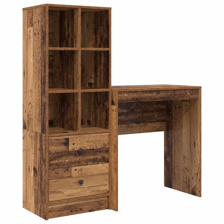 Set de 2 escritorios modernos vidaXL de madera en color marrón con estantería An/P/Al: 115,5 x 40 x 127 cm