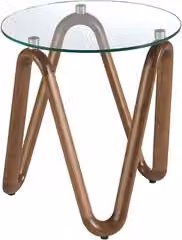 Mesa de rincón redonda Angel Cerda de cristal templado transparente y madera de nogal marrón, Diámetro: 50 cm, Altura: 51 cm