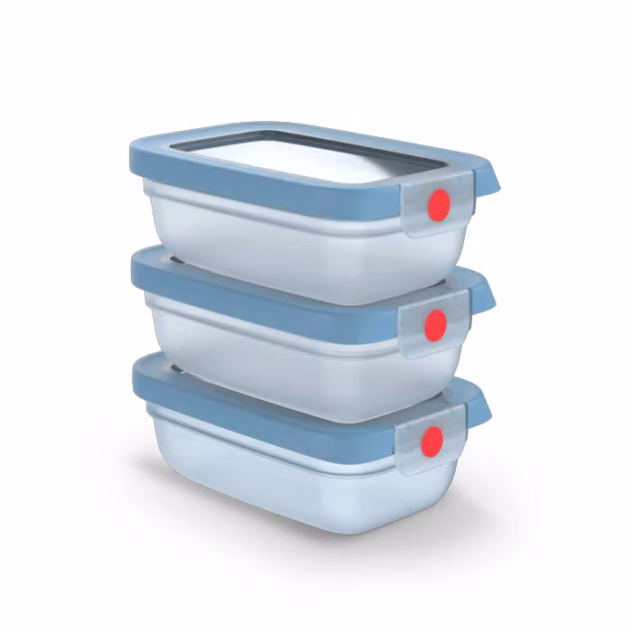 Set de 3 piezas de recipientes herméticos y apilables Tefal oneClick, azul, 3 x 0,50 l