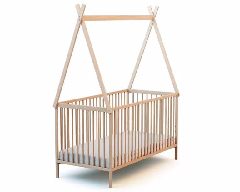 Cuna de madera Webaby con estructura de casa para bebés en haya, An/P/Al: 144 x 70 x 80 cm