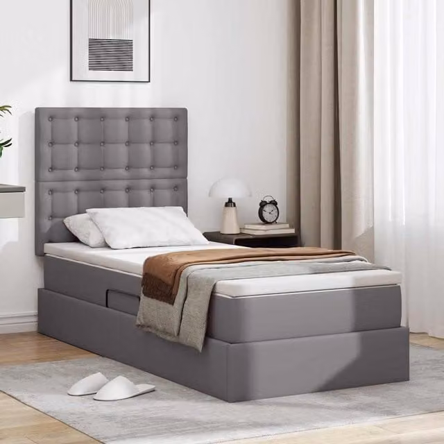 Cama Maison Exclusive con almacenamiento y luz LED en cuero sintético gris, An/P/Al: 100 x 200 x 204 cm