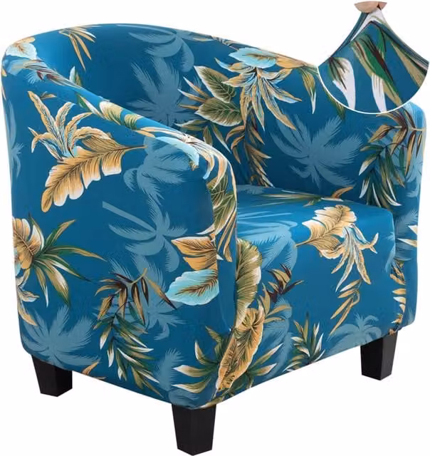 Funda Elástica para Sillón Individual Select Zone con Diseño Floral en Azul y Lavable en Lavadora