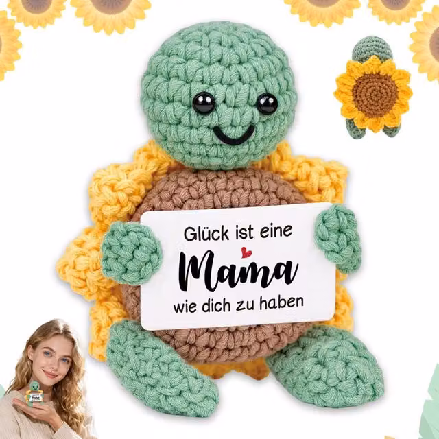 Muñeca de tortuga tejida a crochet de color verde de la marca Neptune para decoración de mesa