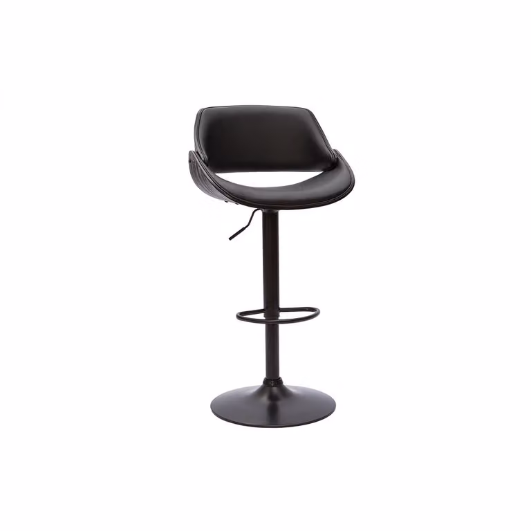 Taburete de bar Miliboo de diseño moderno con madera, metal y piel sintética en color negro mate