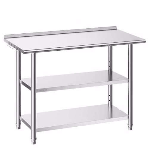 Mesa de trabajo profesional para cocina VEVOR de acero inoxidable color plata, An/P/Al: 121,92 x 60,96 x 86,4 cm