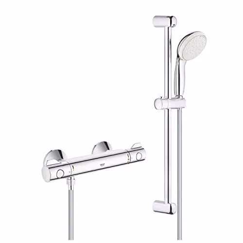 Conjunto de ducha termostático Grohe Grohtherm 800 con set de ducha de lluvia y mango, acabado cromado