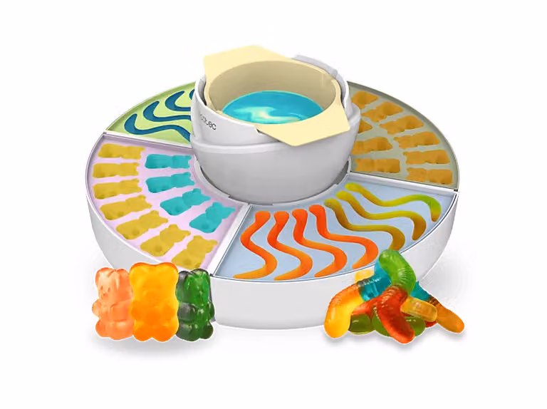 Máquina de hacer gominolas y fondue de chocolate Cecotec Fun&Sugar Gummy 2 en 1, 40 W, Blanco y multicolor, con moldes de silicona