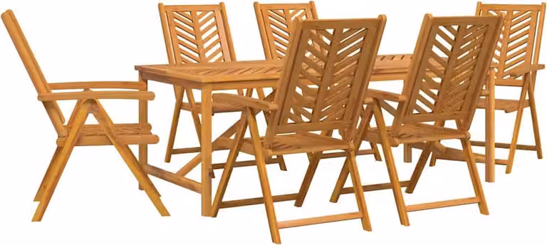 Conjunto de comedor de jardín Syfax de 7 piezas en madera de acacia marrón con mesa rectangular de tapa plegable