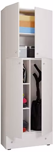 Armario de limpieza polivalente VCM en color blanco con puertas batientes y estantes internos, An: 70 cm, Pr: 39 cm, Al: 200 cm