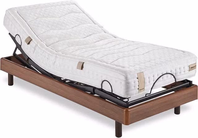 Conjunto de colchón híbrido de látex y base articulada motorizada con mando inalámbrico Aran Dunlopillo en color blanco y marrón