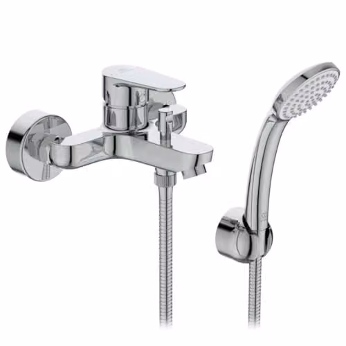 Grifo mezclador exterior para bañera Ideal Standard Cerafine O con monomando y set de ducha, acabado cromado, modelo BC706AA