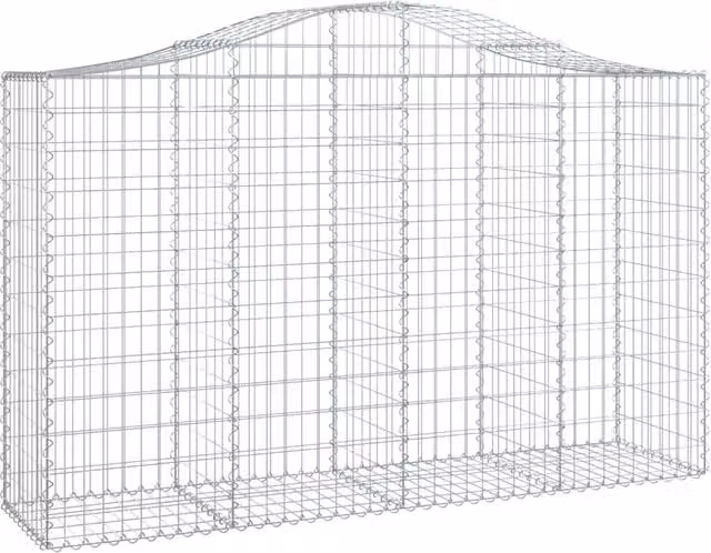 Set de 14 cestas gaviones SYFAX de hierro galvanizado color plata con forma de arco, An/P/Al: 200 x 50 x 120/140 cm