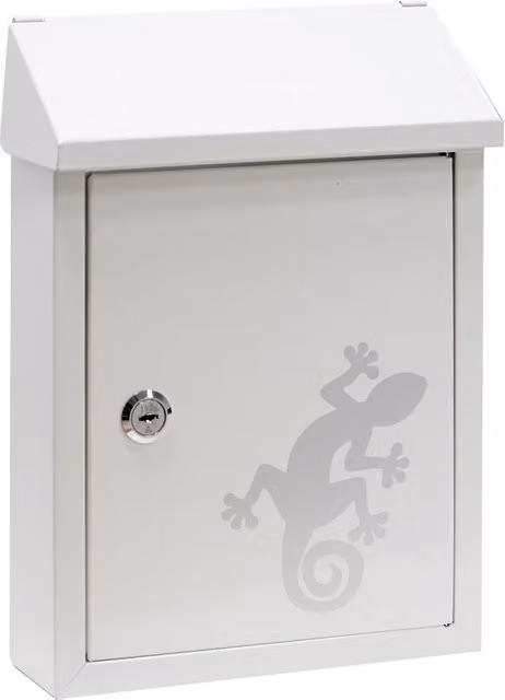 Buzón de acero Arregui Smart Graphic E5721-sal con serigrafía decorativa salamandra, color blanco, An/P/Al: 30 x 21,6 x 8 cm