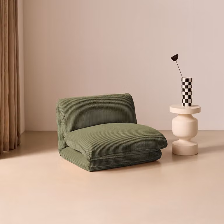 Sillón cama convertible de pana SWEEEK, verde, An/P/Al: 209 x 78 x 58 cm