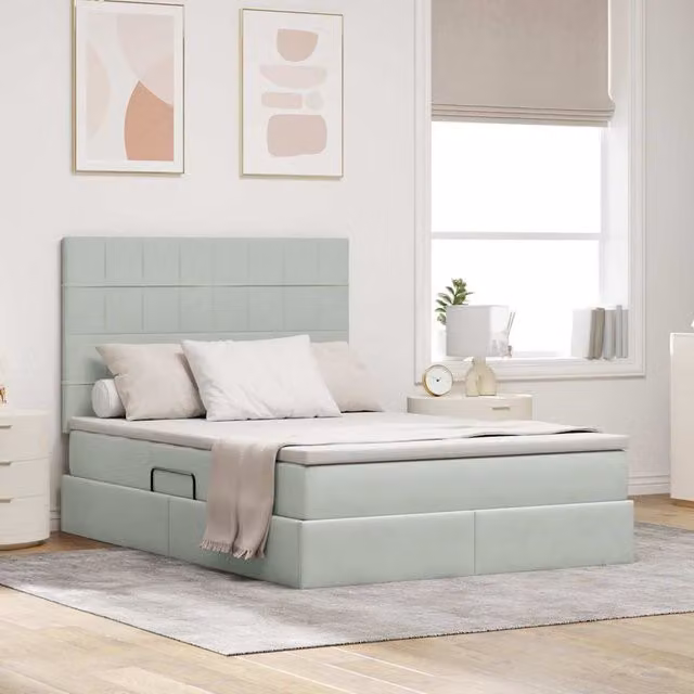 Cama con almacenamiento y colchón híbrido Maison exclusive en gris, An/P/Al: 140 x 190 x 44 cm