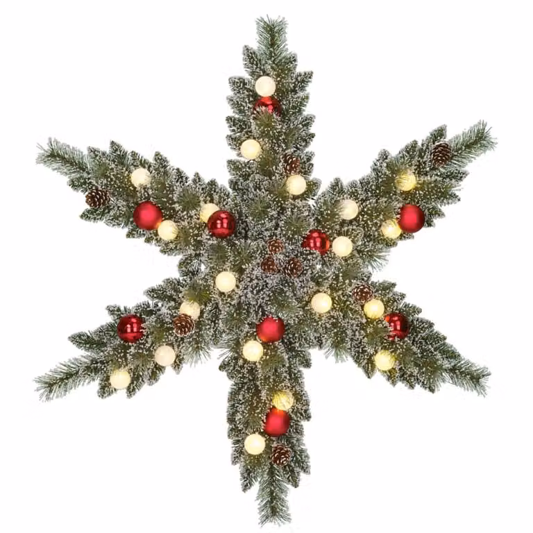 Corona decorativa de Navidad Kaprun Black Box Trees color verde con detalles de estrellas y copos de nieve, An/P/Al: 90 x 90 x 15 cm