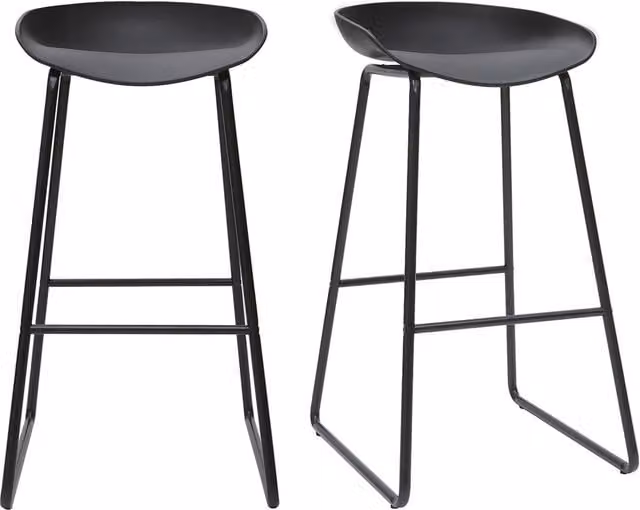 Miliboo Lote de 2 Taburetes de Bar Modernos Negros con Patas de Metal Pebble