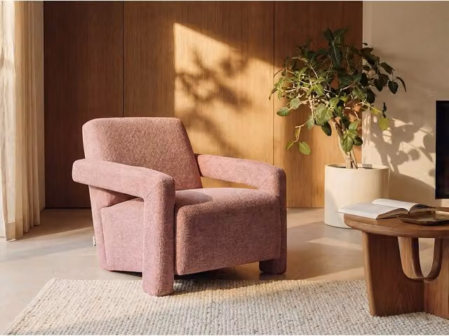 Sillón clásico de 1 plaza Isparta de Vente-Unique en color rosa con tela texturizada