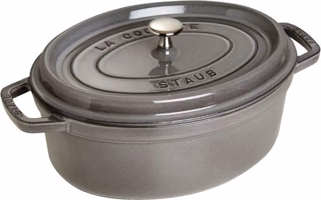 Cocotte ovalada Staub de hierro fundido esmaltado en gris grafito de 37 cm