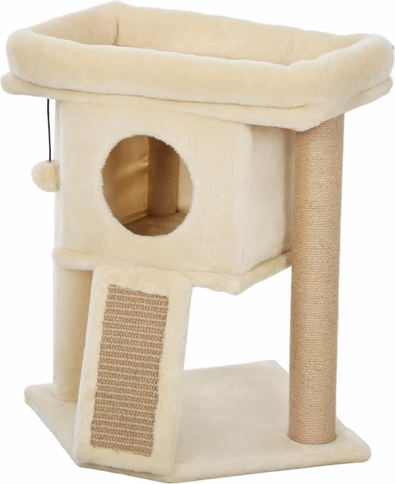Árbol para gatos Northio con juguetes integrados y superficie de rascado, color beige
