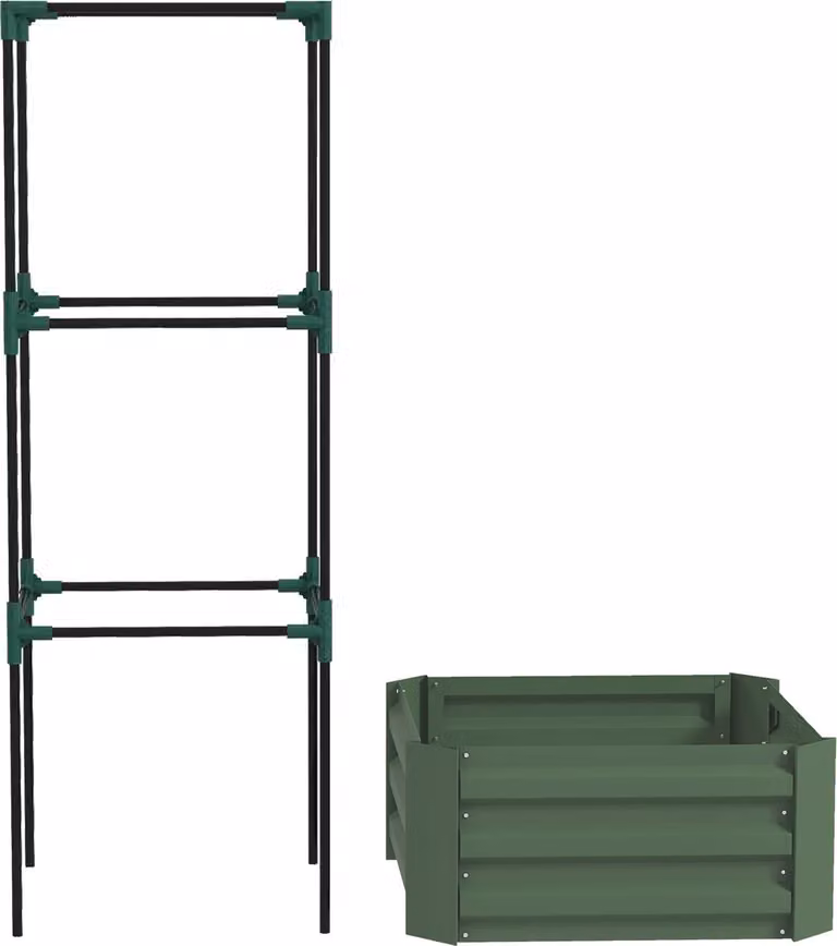 Cama elevada Northio de acero galvanizado con soporte para plantas trepadoras y color verde, ideal para huerto ornamental o de hierbas, An/P/Al: 140 x 61 x 61 cm