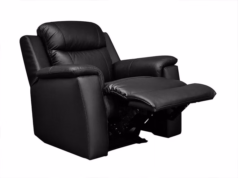 Sillón relax EVASION de VENTE-UNIQUE en piel negra con reposabrazos y mecanismo manual