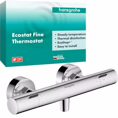 Termostato de ducha expuesto Hansgrohe Ecostat Fine con limitador de temperatura y parada de seguridad en acabado cromado
