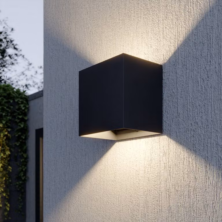 Lámpara de pared LED para exteriores Lucande Evie en aluminio gris con iluminación up/down y luz blanca cálida