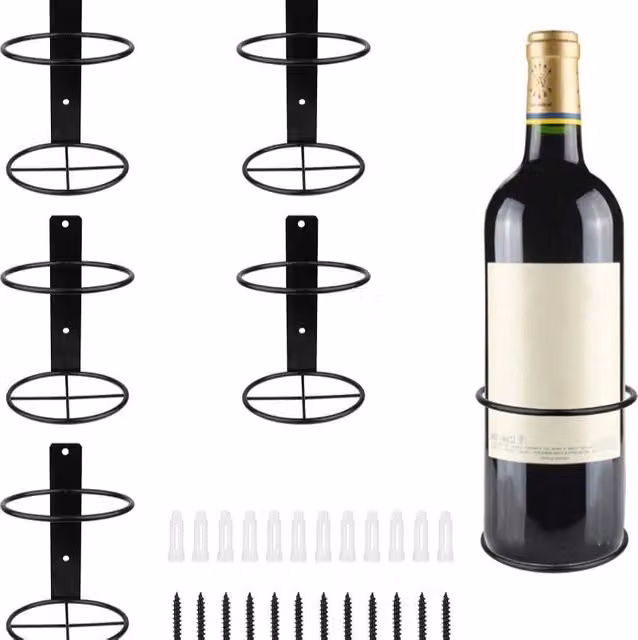 Juego de 5 estantes de pared Gabrielle en metal negro mate para botellero y decoración de cocina