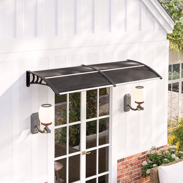 Marquesina exterior Outsunny de policarbonato negro, diseño curvo y montaje en pared, An/P/Al: 196 x 75 x 23 cm