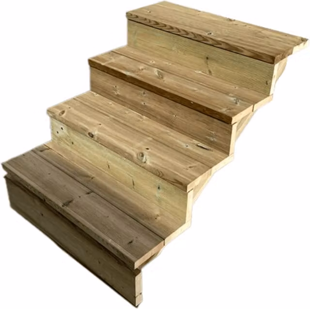 Escalera exterior de madera Vinuovo de 4 peldaños con contrahuellas en color marrón para jardín, terraza o balcón, An: 80 cm, Al: 100 cm, Al: 71 cm