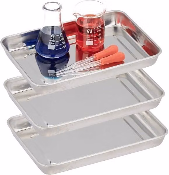Set de 3 platos rectangulares de acero inoxidable color plata de la marca NORTHIX
