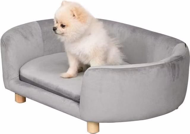Sofá cama de terciopelo gris para mascotas NORTHIX con cojín de espuma y estructura de madera, An/P/Al: 86 x 55 x 33 cm