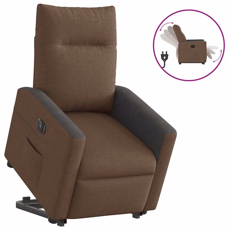 Sillón eléctrico reclinable y elevable vidaXL en tela marrón con reposabrazos y diseño moderno para mayores