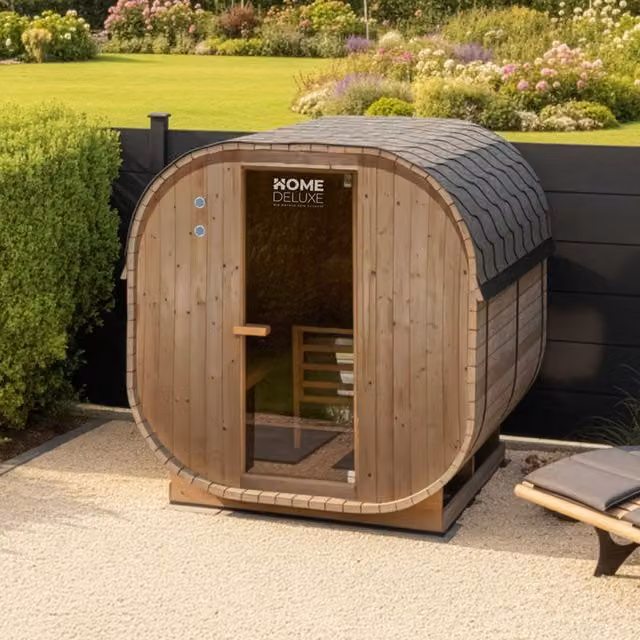 Sauna exterior Home Deluxe CUBE XL de madera finlandesa color marrón para 6 personas An/P/Al: 220 x 194 x 192,8 cm