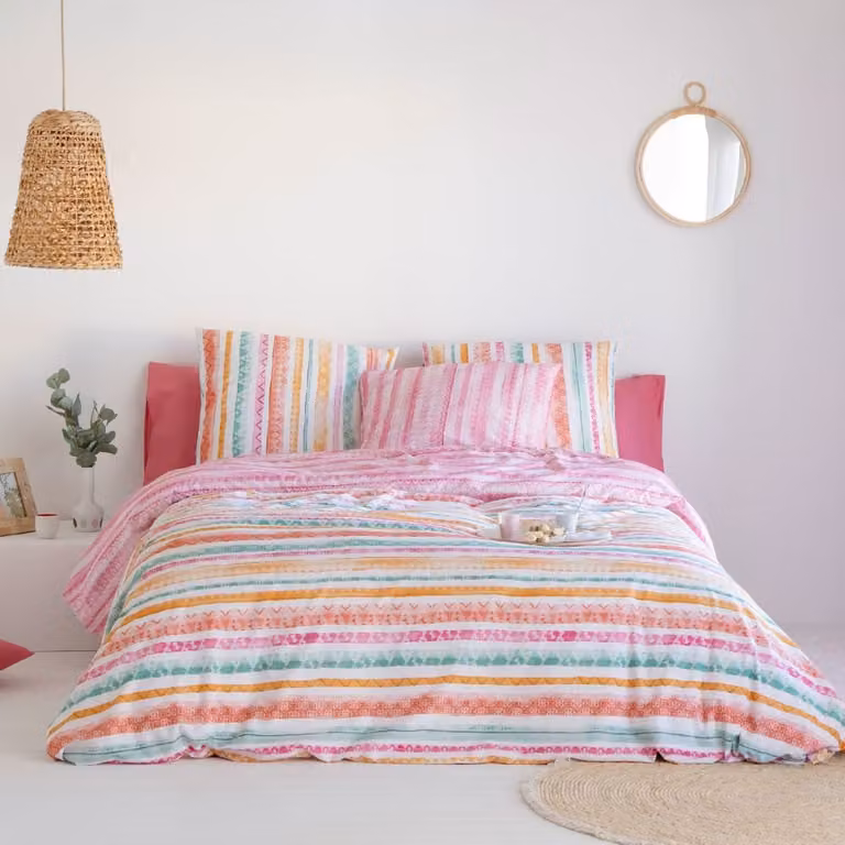 Funda nórdica reversible Naf Naf de algodón con diseño de rayas en color rosa, 200x200 cm