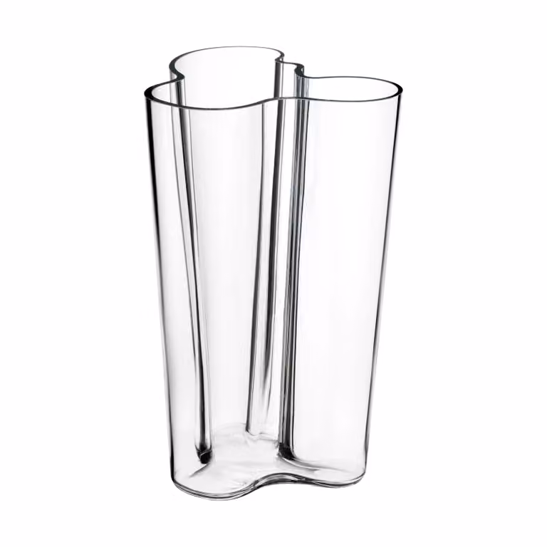 Jarrón Alvar Aalto de Iittala en color transparente de cristal con una altura de 25,1 cm
