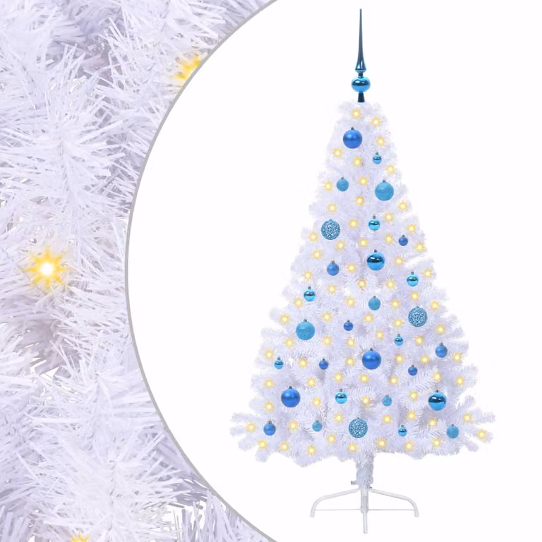 Árbol de Navidad artificial vidaXL con 150 LED blancos, fabricado en PVC y metal, Altura: 150 cm