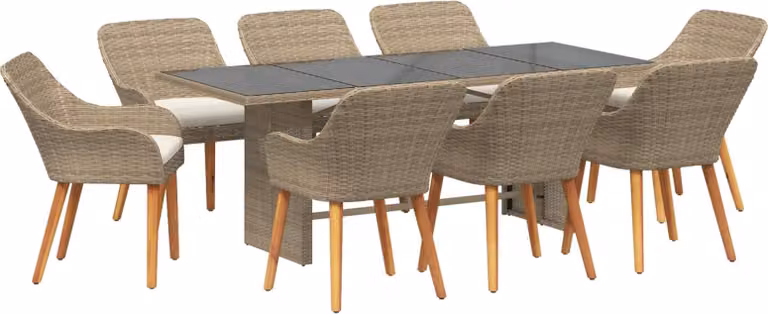 Conjunto de comedor de jardín Syfax de 9 piezas en ratán sintético color beige