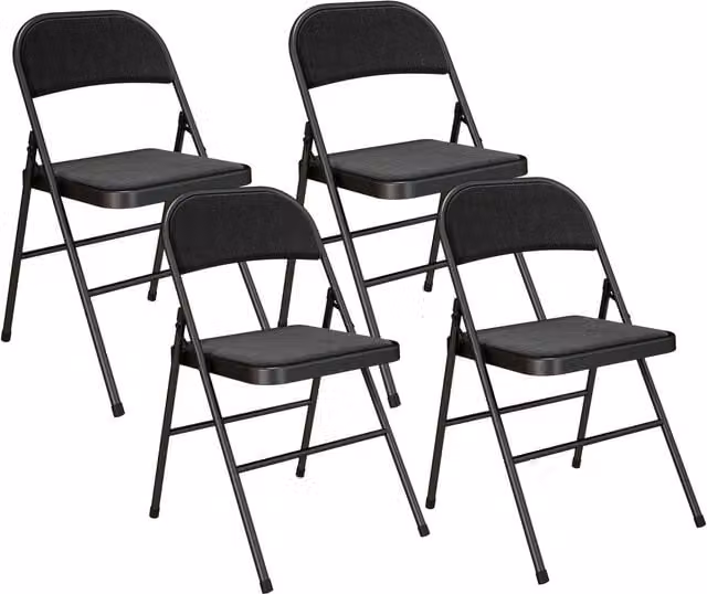 Set de 4 sillas plegables NORTHIX en color negro con patas de metal y asiento acolchado de tela