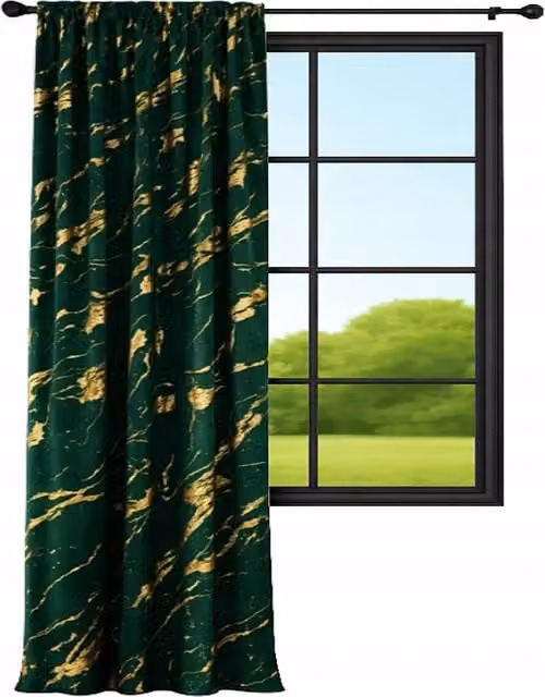 Cortina de terciopelo NOW-ART con estampado de mármol en verde y dorado, An/Al: 140 x 230 cm