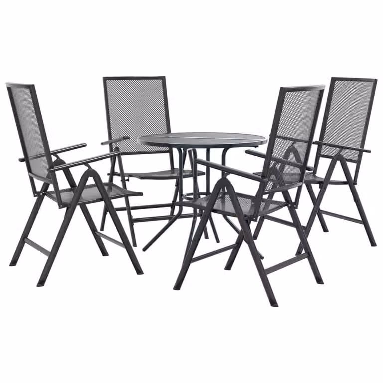 Set de 5 sillas de jardín reclinables Syfax en metal color gris antracita mate con reposabrazos