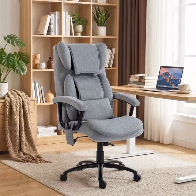 Silla de oficina ejecutiva Homcom en terciopelo gris con reposacabezas, An/P/Al: 70.5 x 76 x 122 cm