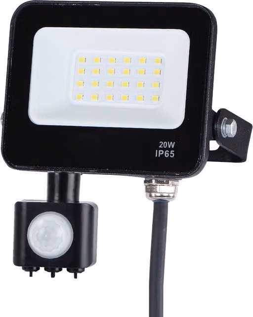 Proyector LED EKO-LIGHT de 20 W con sensor de movimiento PIR, 1800 lm y luz neutra 4000 K, color negro, protección IP65