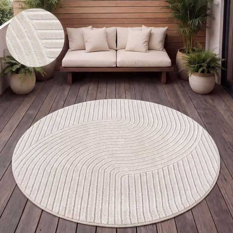 Alfombra Paco Home de estilo escandinavo bohemio para exterior o interior, redonda, color crema, Diámetro: 200 cm